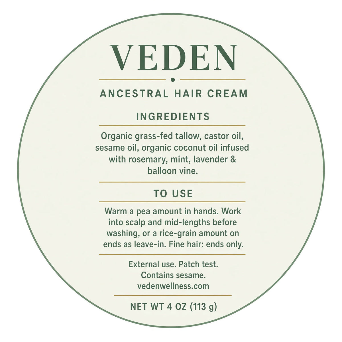 Veden Ancestral Hair Cream - 4oz Veden Ancestral Wellness